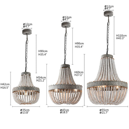 Retro loft vintage rustic round wooden beads chandelier E27 LED hanging lamp decor lights modern for living room hotel kitchen